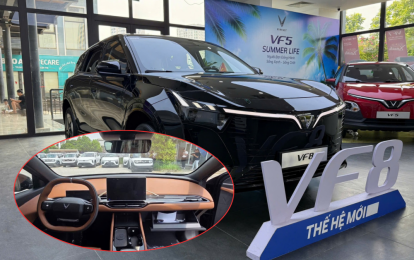 Ảnh thực tế VinFast VF 8 thế hệ mới với tùy chọn nội thất màu nâu - đen: Khoang cabin trông sang hơn hẳn
